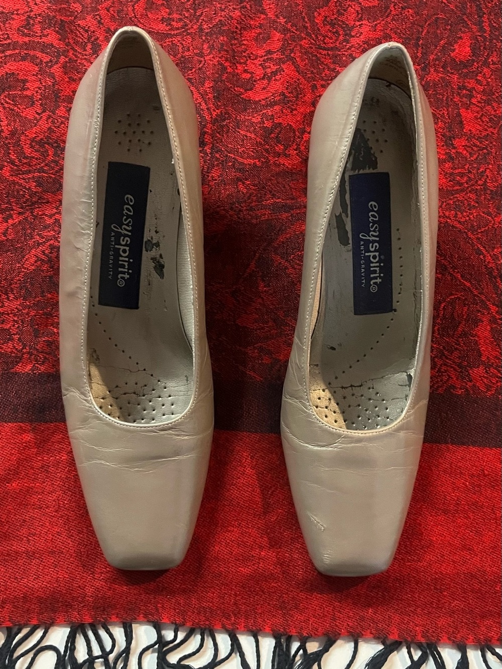 Easy Spirit Taupe Leather Square-Toe Pumps